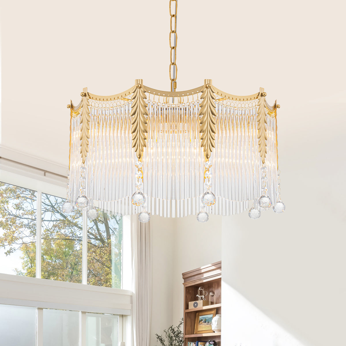 6-Light Gold Chandelier Clear Glass Rods&Hanging Crystal Balls Accents - product image 17 | Zenvolit