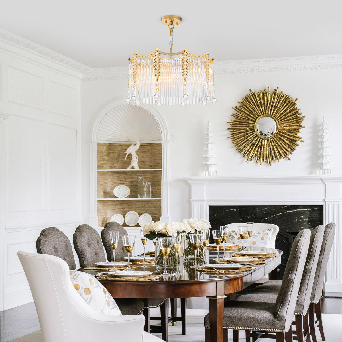 6-Light Gold Chandelier Clear Glass Rods&Hanging Crystal Balls Accents - product image 19 | Zenvolit