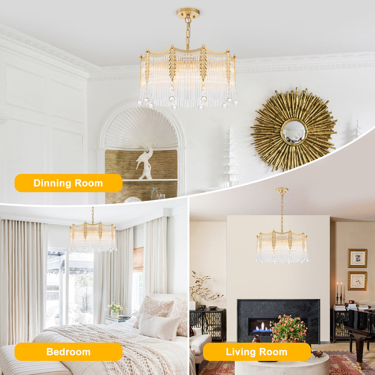 6-Light Gold Chandelier Clear Glass Rods&Hanging Crystal Balls Accents - product image 20 | Zenvolit