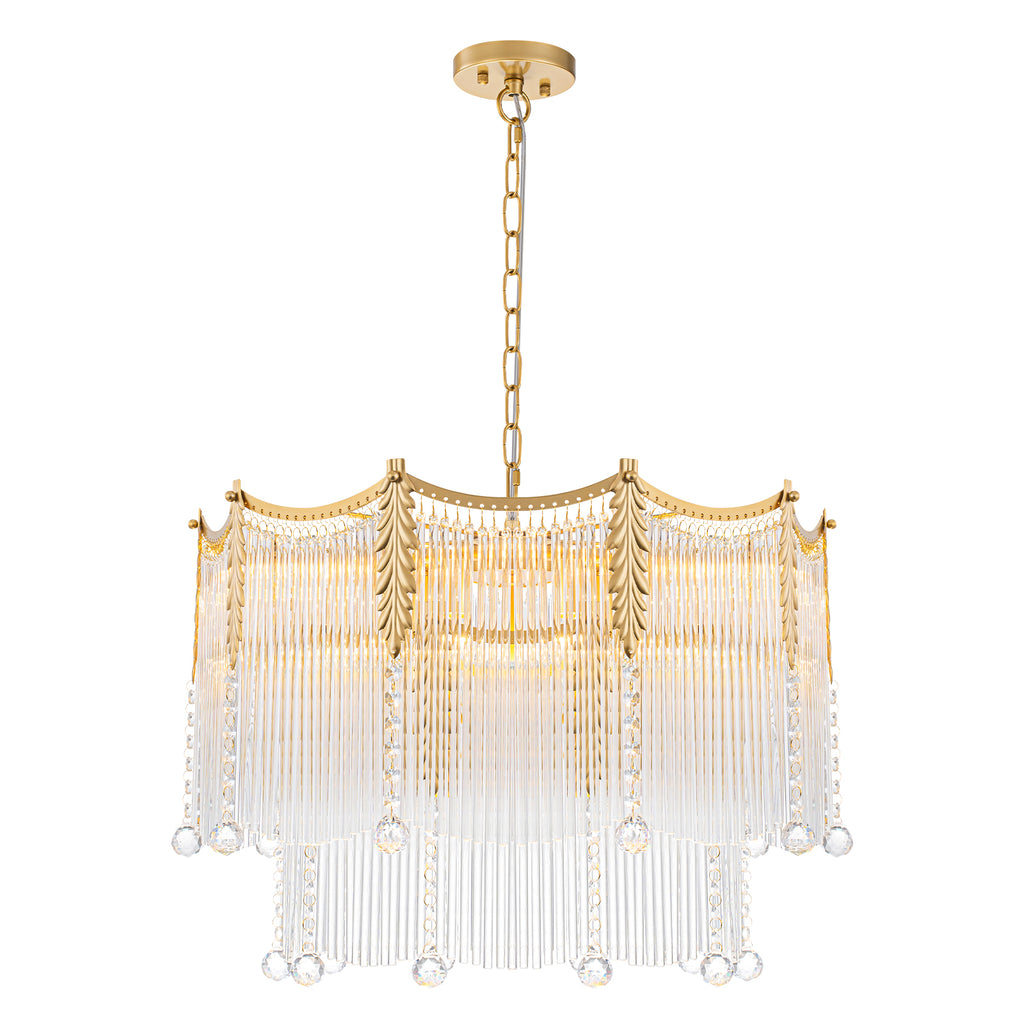 9-Light Gold Chandelier Clear Glass Rods&Hanging Crystal Balls Accents - product image 2 | Zenvolit
