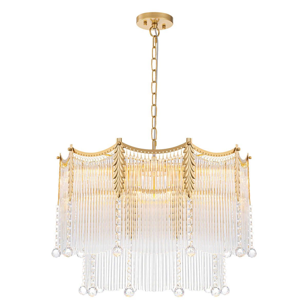 9-Light Gold Chandelier Clear Glass Rods&Hanging Crystal Balls Accents - product image 2 | Zenvolit