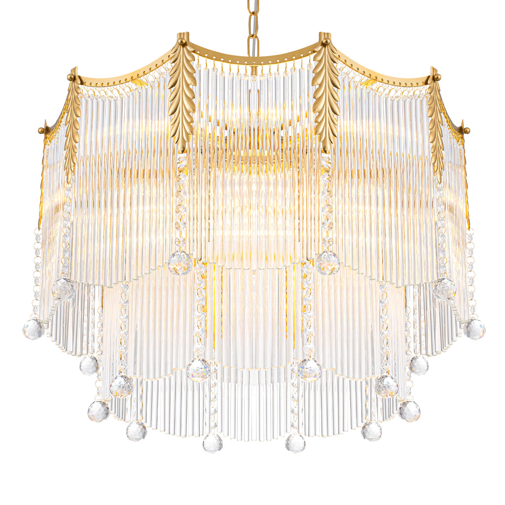 9-Light Gold Chandelier Clear Glass Rods&Hanging Crystal Balls Accents - product image 3 | Zenvolit