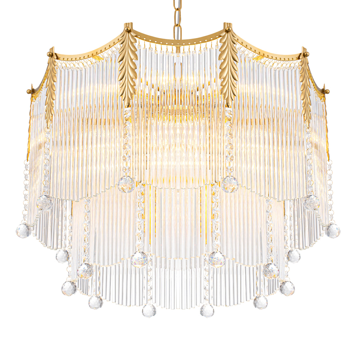 9-Light Gold Chandelier Clear Glass Rods&Hanging Crystal Balls Accents - product image 3 | Zenvolit