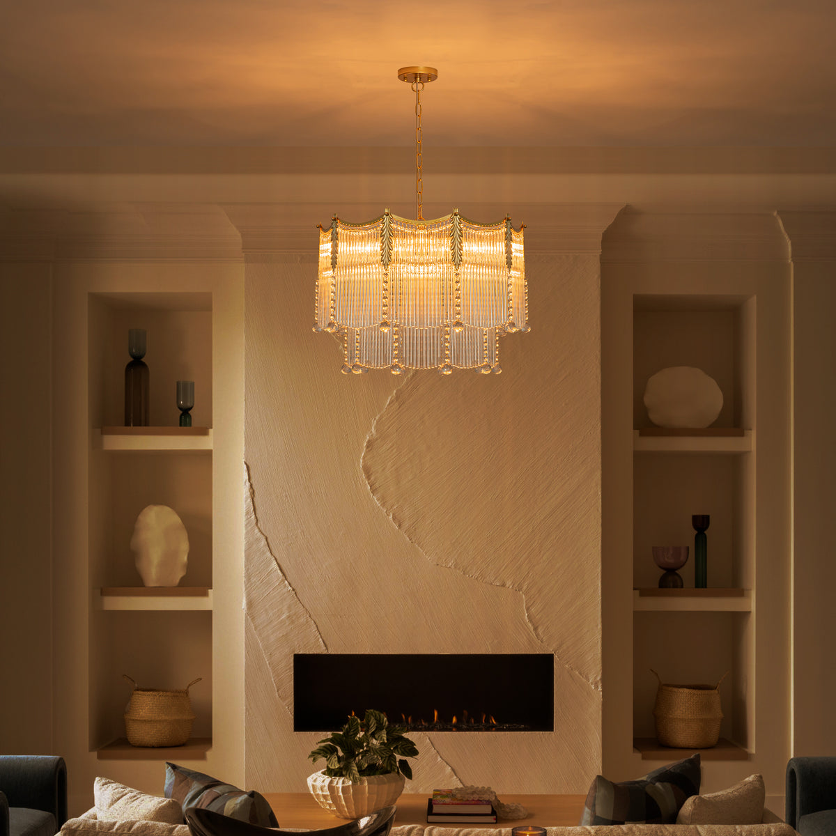 9-Light Gold Chandelier Clear Glass Rods&Hanging Crystal Balls Accents - product image 7 | Zenvolit