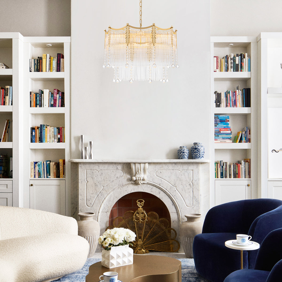 9-Light Gold Chandelier Clear Glass Rods&Hanging Crystal Balls Accents - product image 9 | Zenvolit