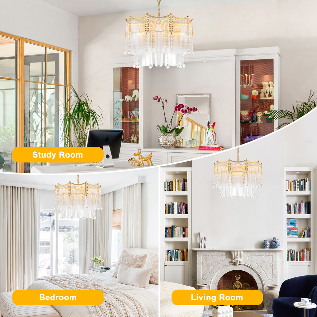 9-Light Gold Chandelier Clear Glass Rods&Hanging Crystal Balls Accents - product image 11 | Zenvolit