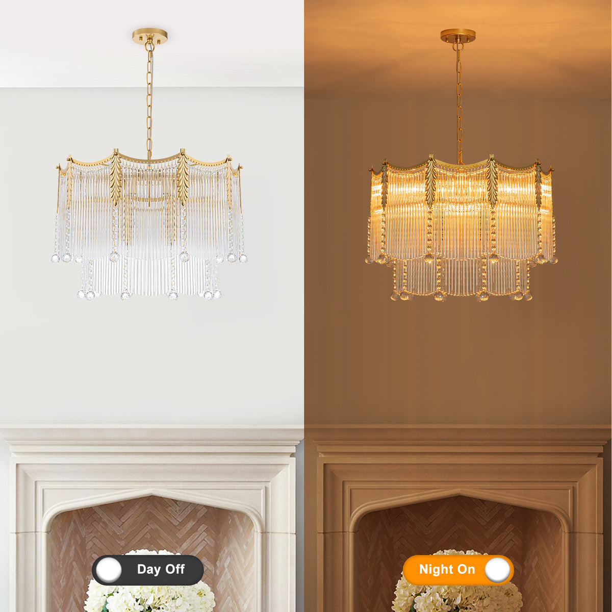 9-Light Gold Chandelier Clear Glass Rods&Hanging Crystal Balls Accents - product image 13 | Zenvolit