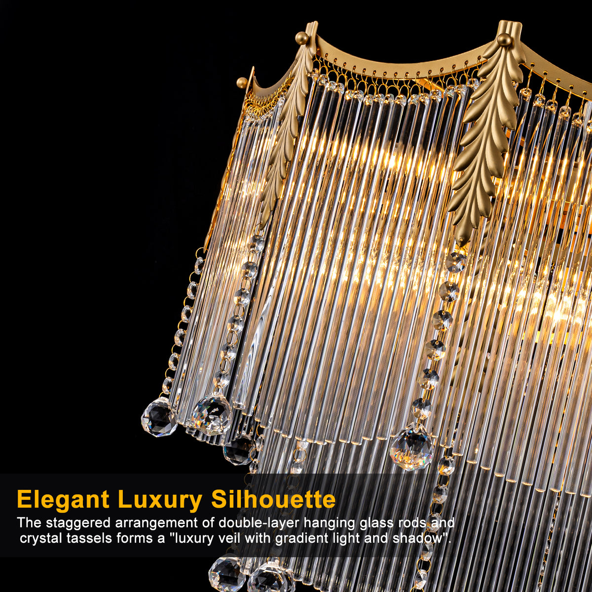 9-Light Gold Chandelier Clear Glass Rods&Hanging Crystal Balls Accents - product image 15 | Zenvolit