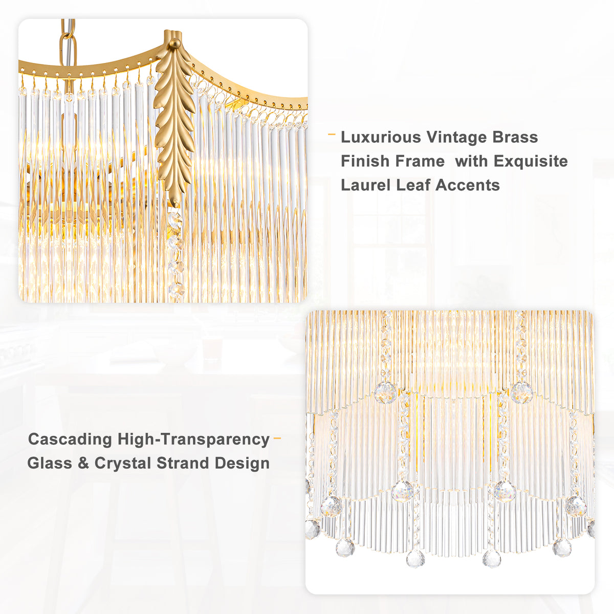 9-Light Gold Chandelier Clear Glass Rods&Hanging Crystal Balls Accents - product image 16 | Zenvolit