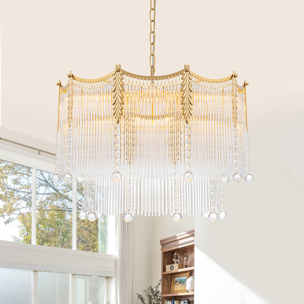 9-Light Gold Chandelier Clear Glass Rods&Hanging Crystal Balls Accents - product image 17 | Zenvolit