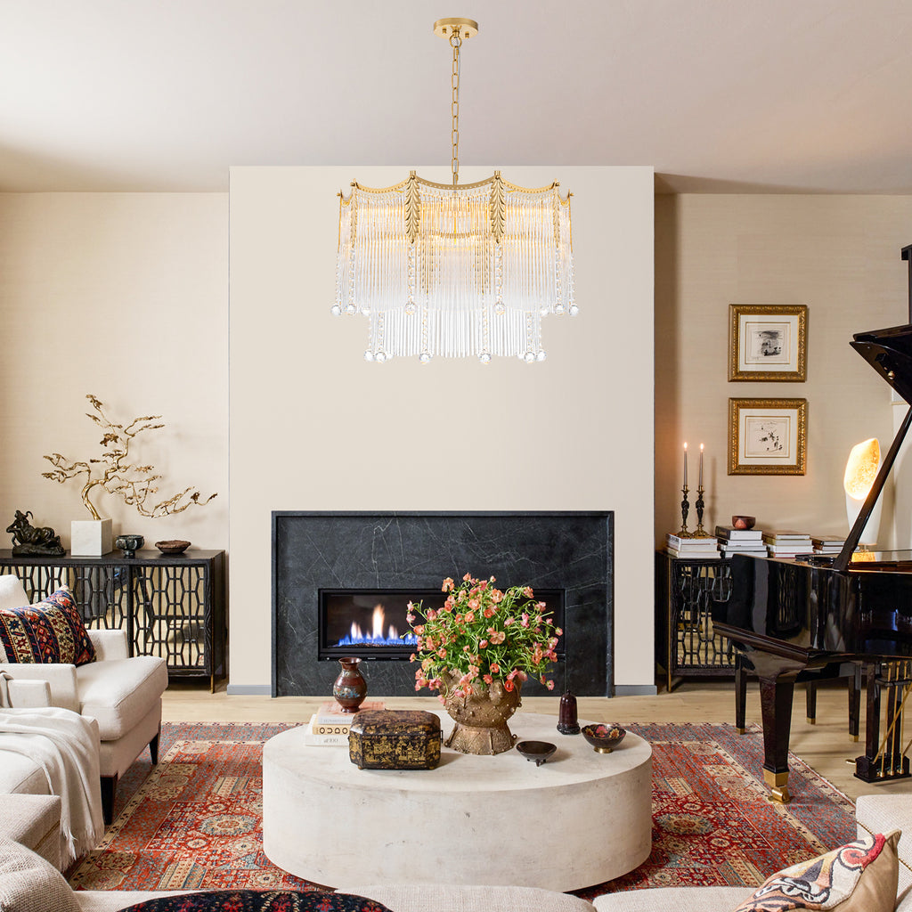 9-Light Gold Chandelier Clear Glass Rods&Hanging Crystal Balls Accents - product image 18 | Zenvolit