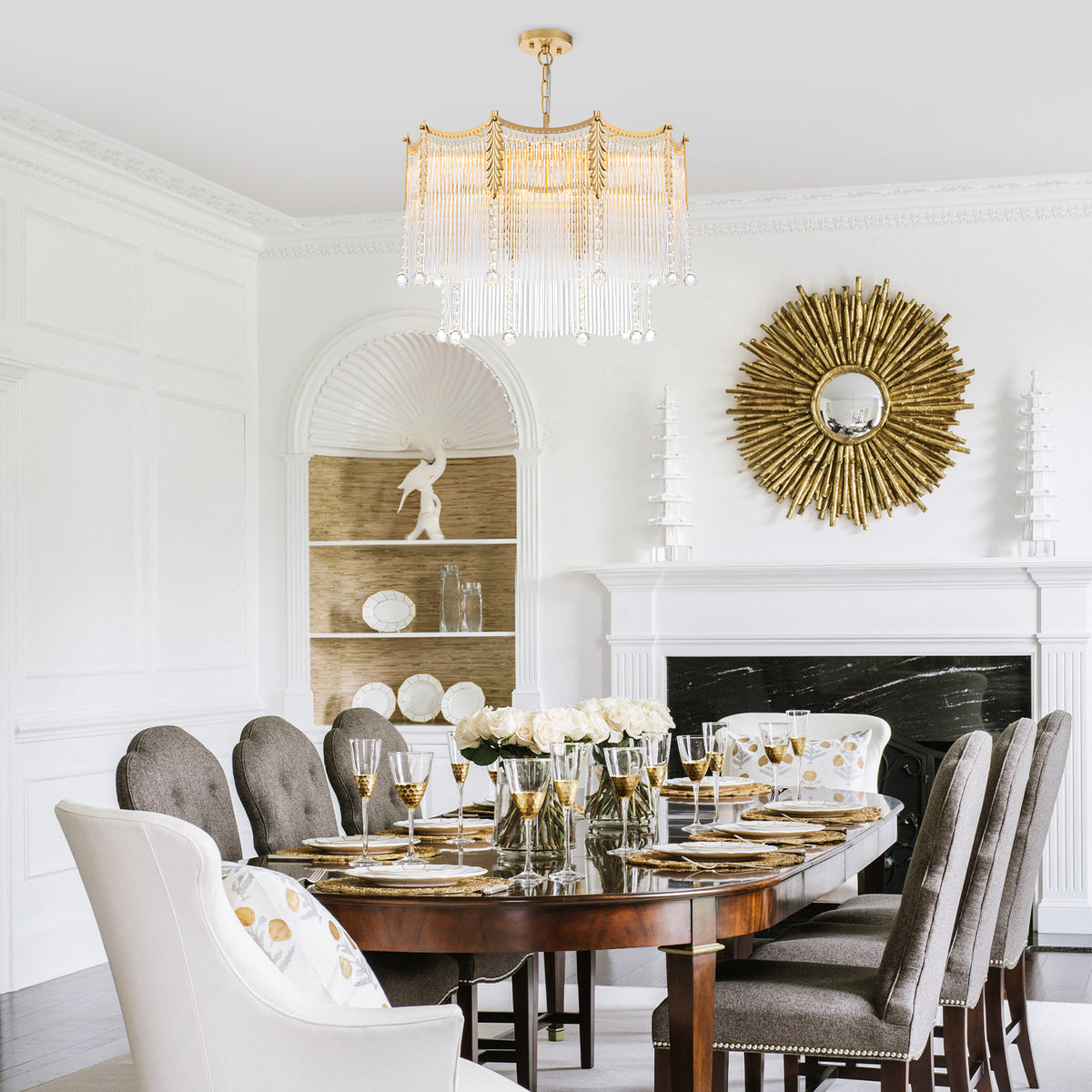 9-Light Gold Chandelier Clear Glass Rods&Hanging Crystal Balls Accents - product image 19 | Zenvolit