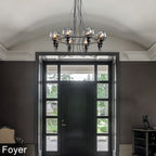 8-Light Black Metal Rings Chandelier Industrial Smoky Glass Globe - product image 2 | Zenvolit