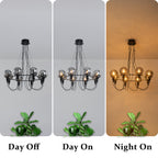8-Light Black Metal Rings Chandelier Industrial Smoky Glass Globe - product image 7 | Zenvolit