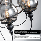 8-Light Black Metal Rings Chandelier Industrial Smoky Glass Globe - product image 9 | Zenvolit