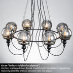 8-Light Black Metal Rings Chandelier Industrial Smoky Glass Globe - product image 10 | Zenvolit