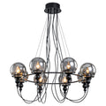 8-Light Black Metal Rings Chandelier Industrial Smoky Glass Globe - product image 12 | Zenvolit
