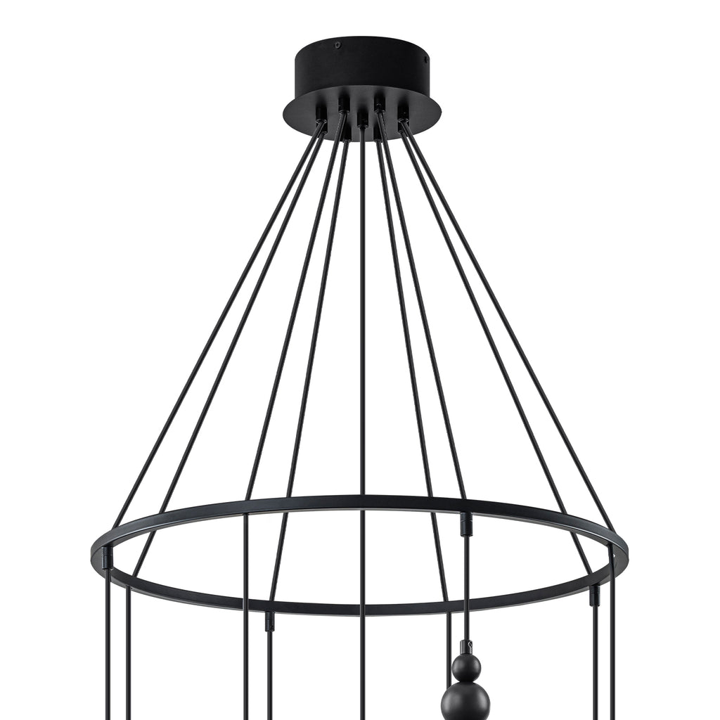 Black Metal Ring Chandelier with Clear Glass Globes Modern Pendant - product image 3 | Zenvolit