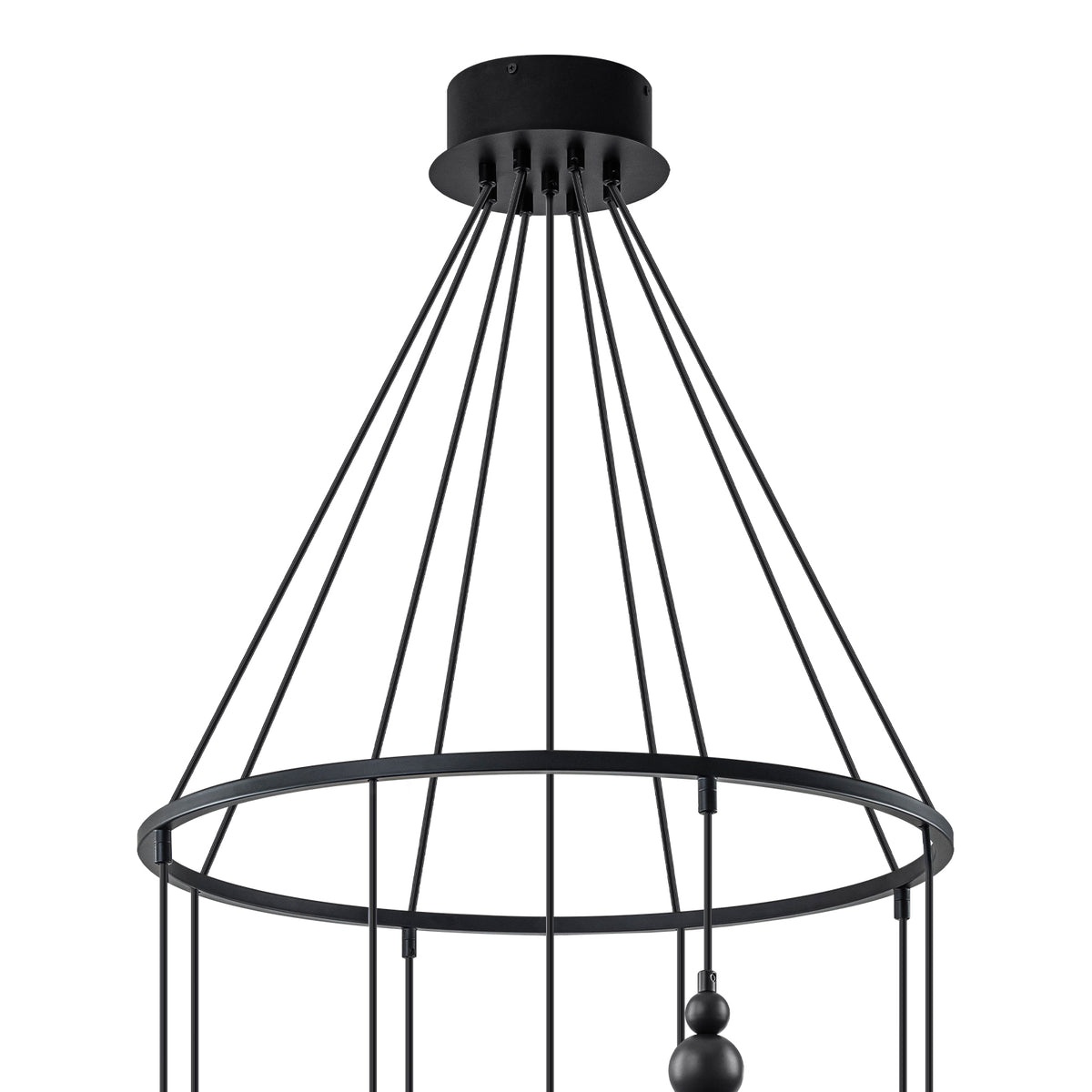 Black Metal Ring Chandelier with Clear Glass Globes Modern Pendant - product image 3 | Zenvolit