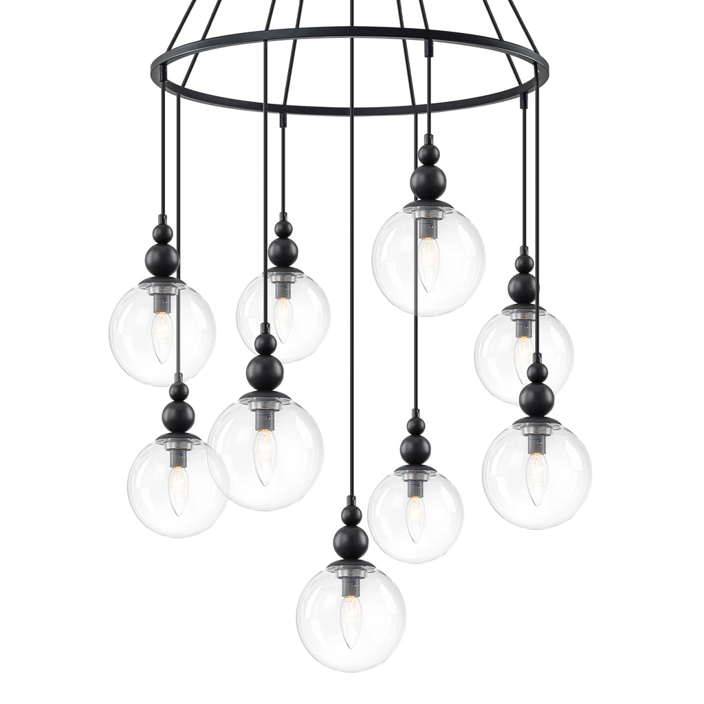 Black Metal Ring Chandelier with Clear Glass Globes Modern Pendant - product image 4 | Zenvolit