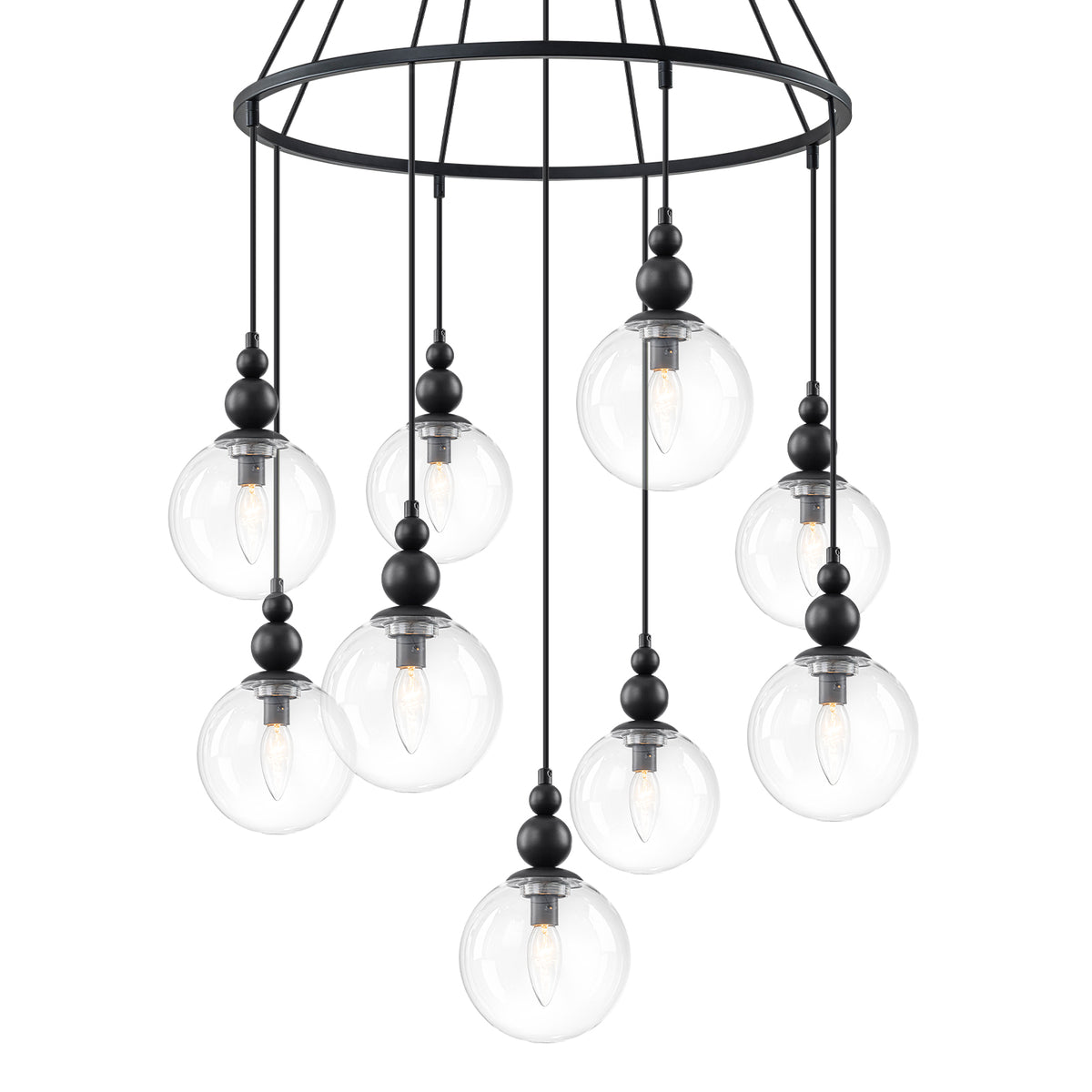 Black Metal Ring Chandelier with Clear Glass Globes Modern Pendant - product image 4 | Zenvolit