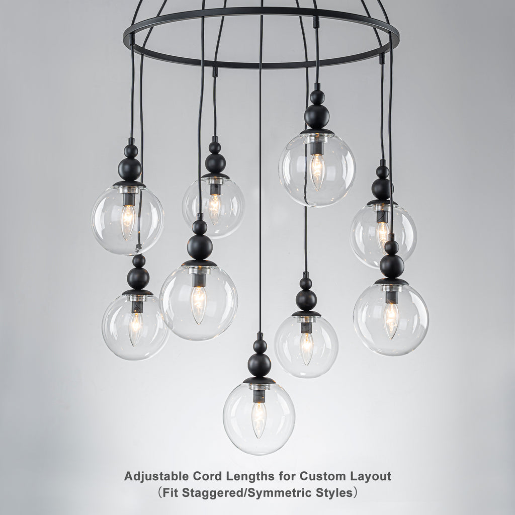 Black Metal Ring Chandelier with Clear Glass Globes Modern Pendant - product image 6 | Zenvolit