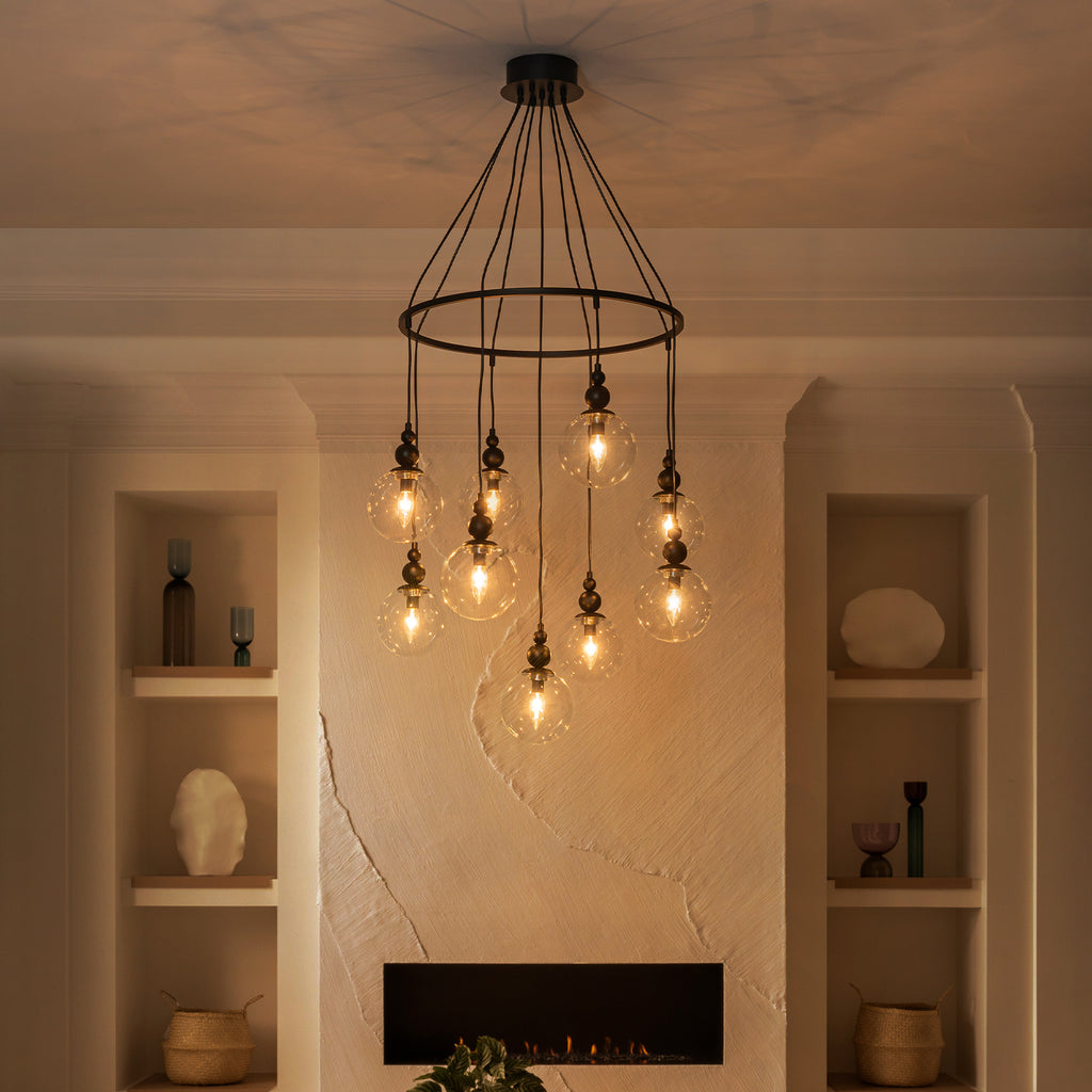 Black Metal Ring Chandelier with Clear Glass Globes Modern Pendant - product image 7 | Zenvolit
