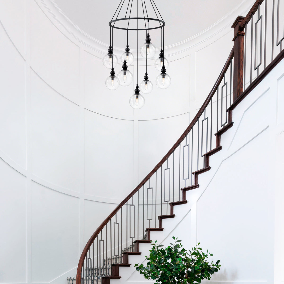 Black Metal Ring Chandelier with Clear Glass Globes Modern Pendant - product image 8 | Zenvolit