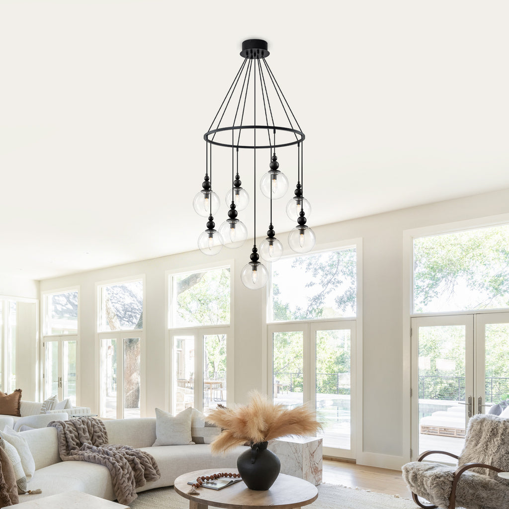 Black Metal Ring Chandelier with Clear Glass Globes Modern Pendant - product image 10 | Zenvolit