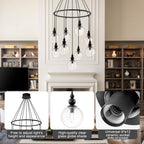 Black Metal Ring Chandelier with Clear Glass Globes Modern Pendant - product image 14 | Zenvolit