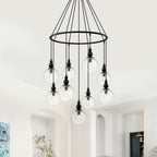 Black Metal Ring Chandelier with Clear Glass Globes Modern Pendant - product image 15 | Zenvolit