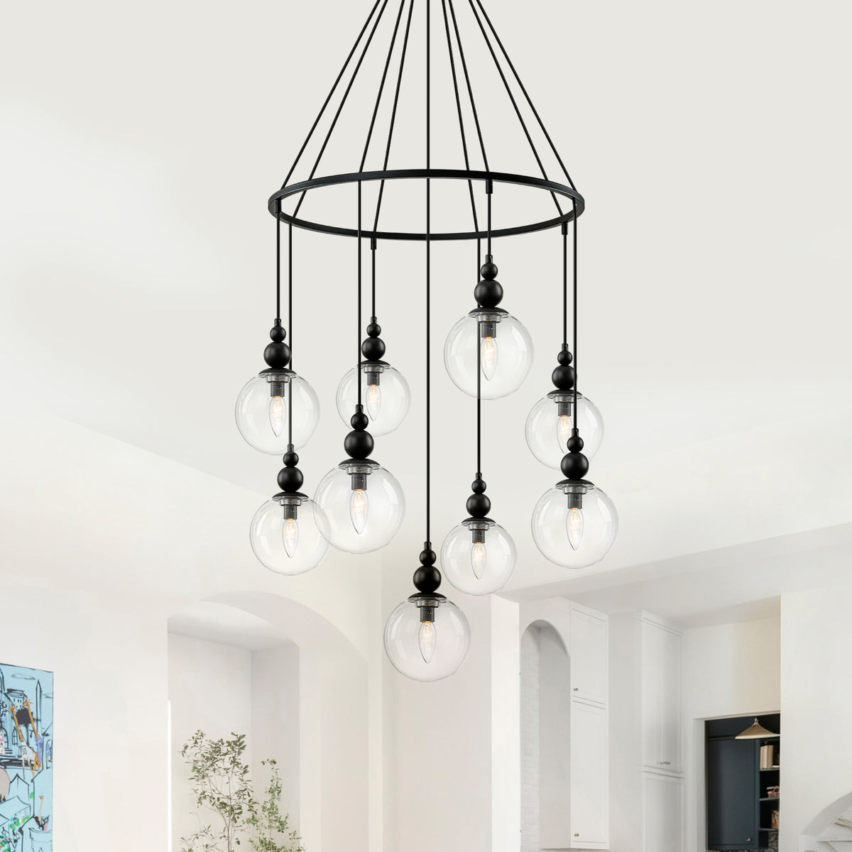Black Metal Ring Chandelier with Clear Glass Globes Modern Pendant - product image 15 | Zenvolit
