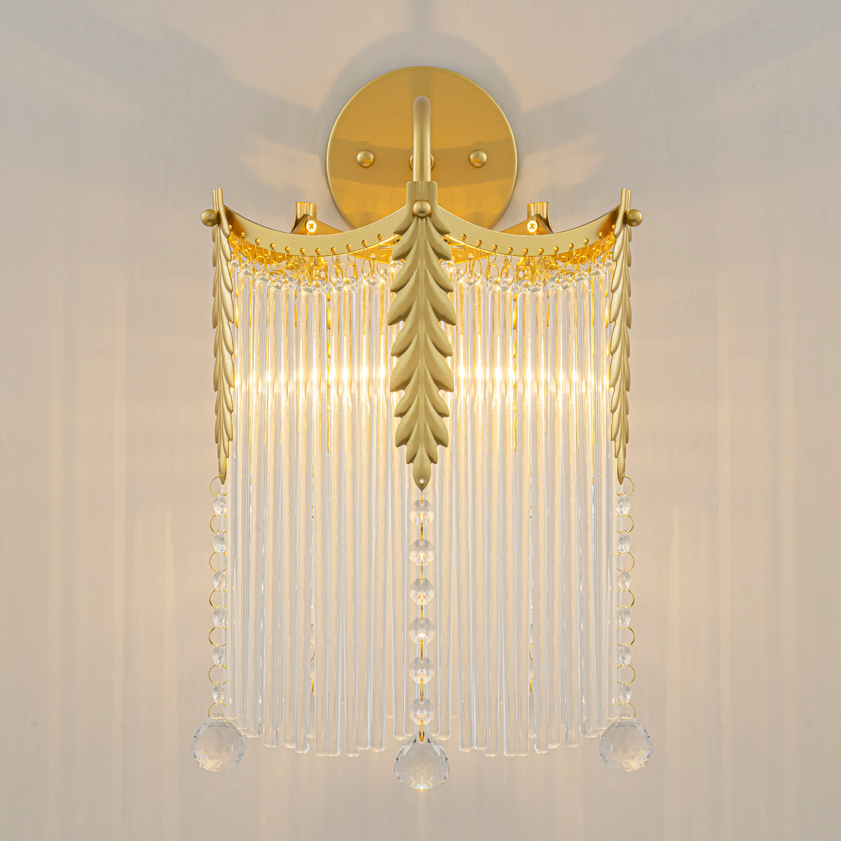 Crystal Wall Sconce Leaf Accents Clear Glass Rod Hanging Crystal Balls - product image 2 | Zenvolit