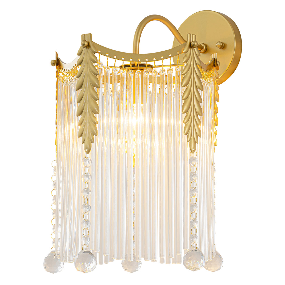 Crystal Wall Sconce Leaf Accents Clear Glass Rod Hanging Crystal Balls - product image 3 | Zenvolit