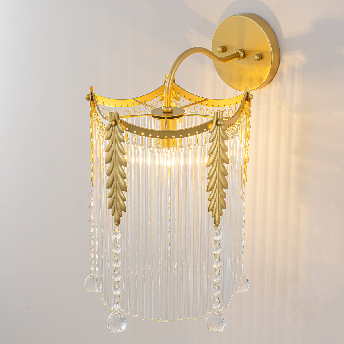 Crystal Wall Sconce Leaf Accents Clear Glass Rod Hanging Crystal Balls - product image 4 | Zenvolit