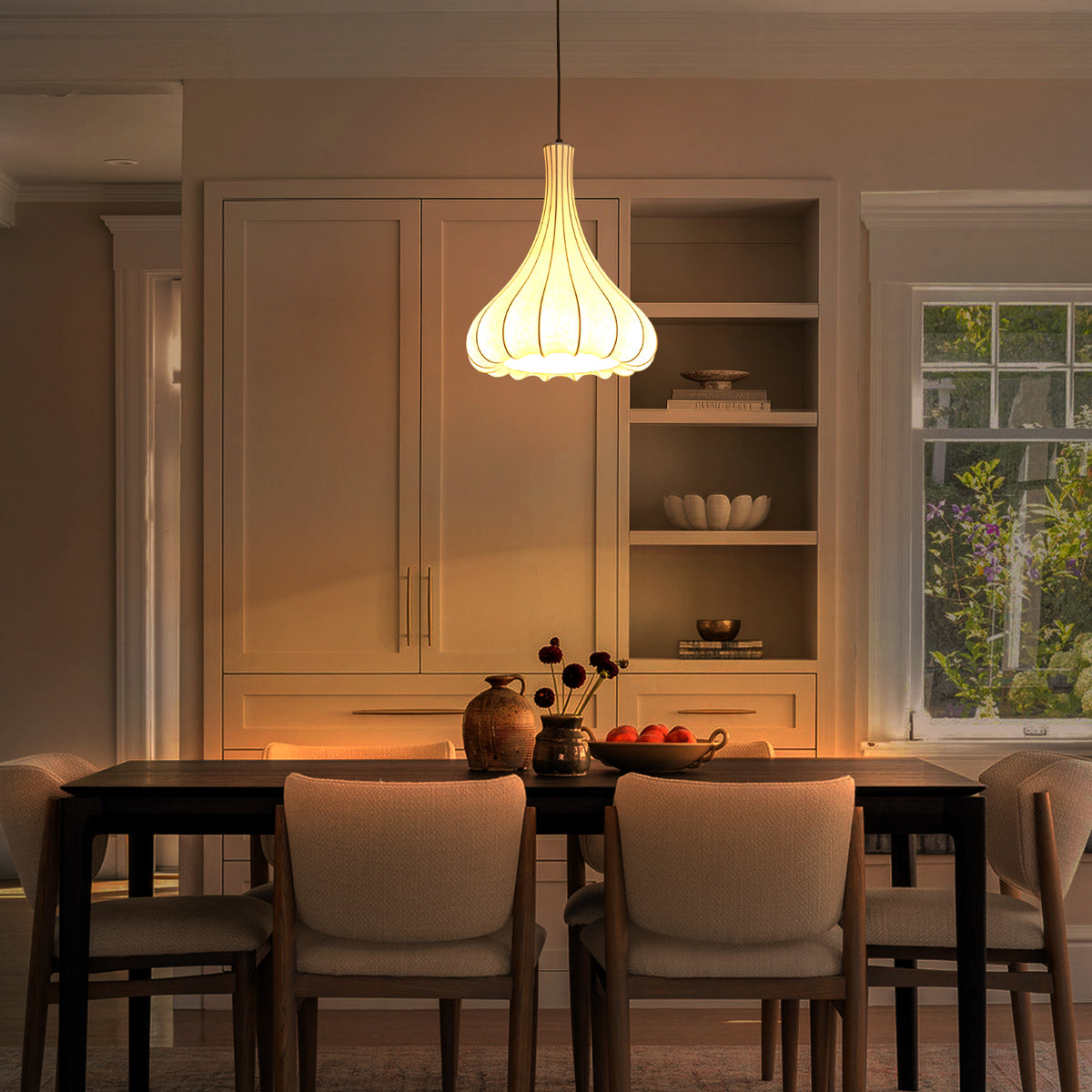 White Fluted Bell Fabric Pendant Light for Bedroom & Living Room - product image 3 | Zenvolit