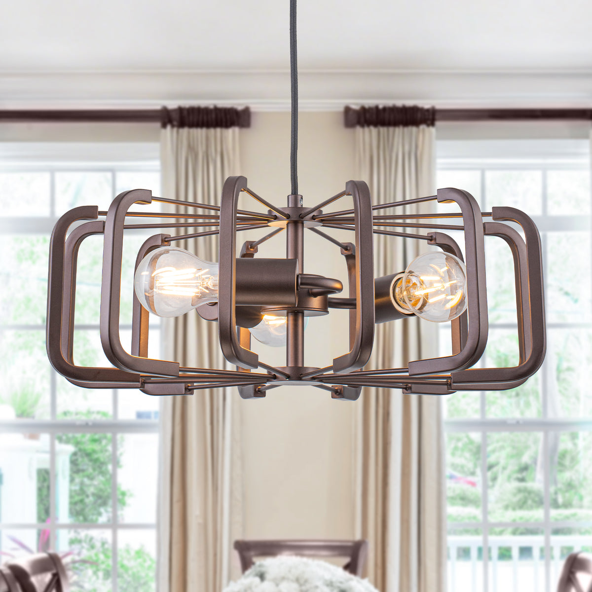 3 Light Oil Rubbed Bronze Geometric Cage Pendant Light Kitchen Island - product image 1 | Zenvolit