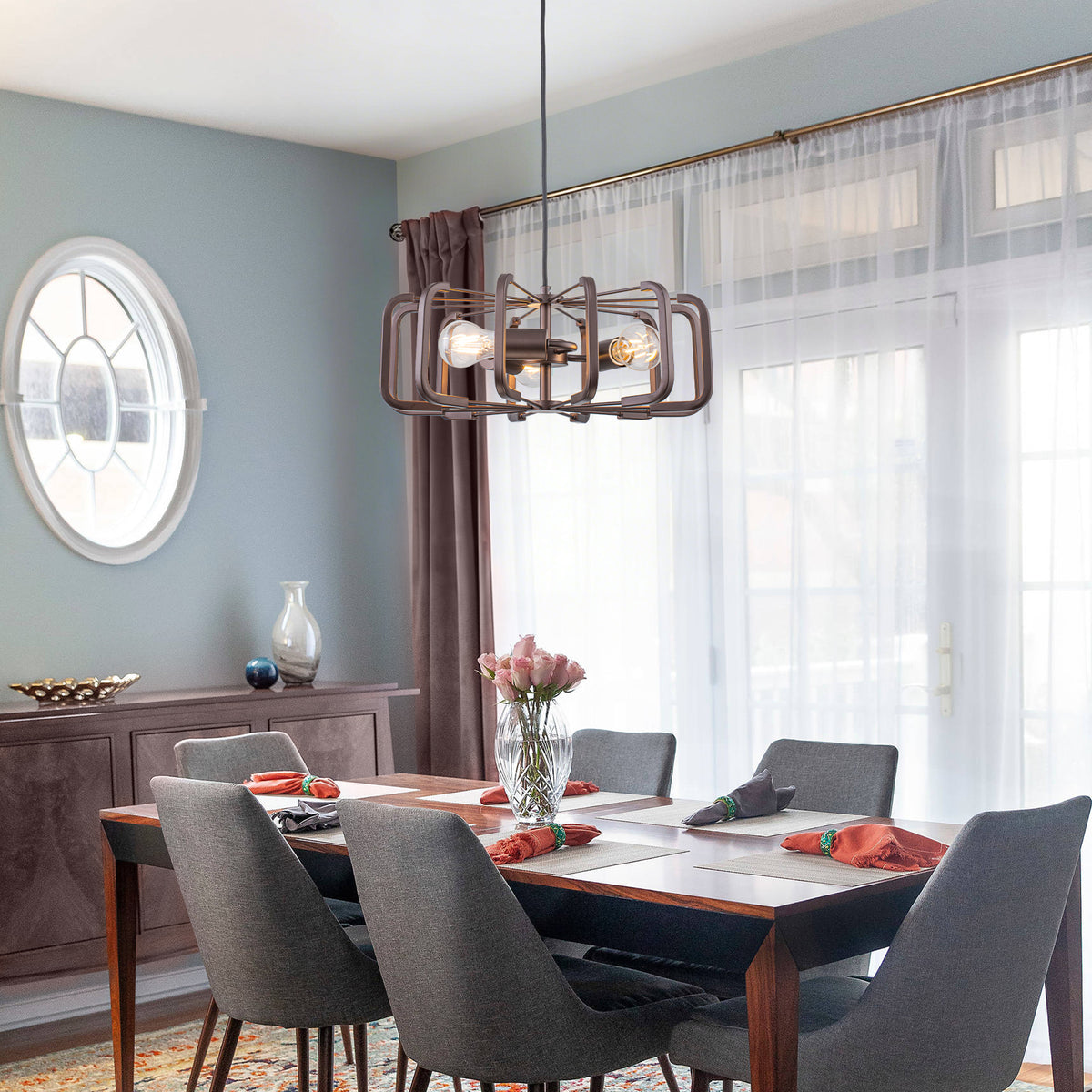 3 Light Oil Rubbed Bronze Geometric Cage Pendant Light Kitchen Island