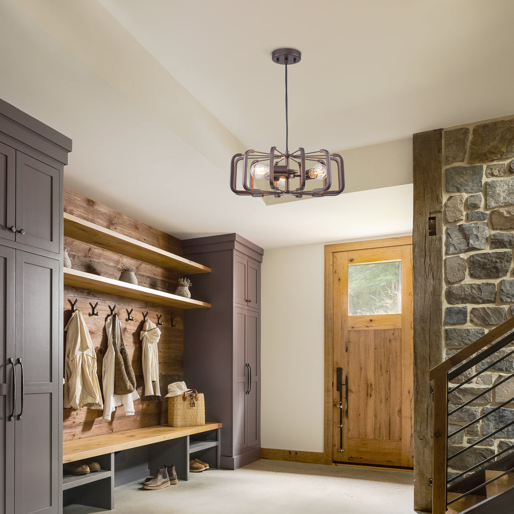 3 Light Oil Rubbed Bronze Geometric Cage Pendant Light Kitchen Island