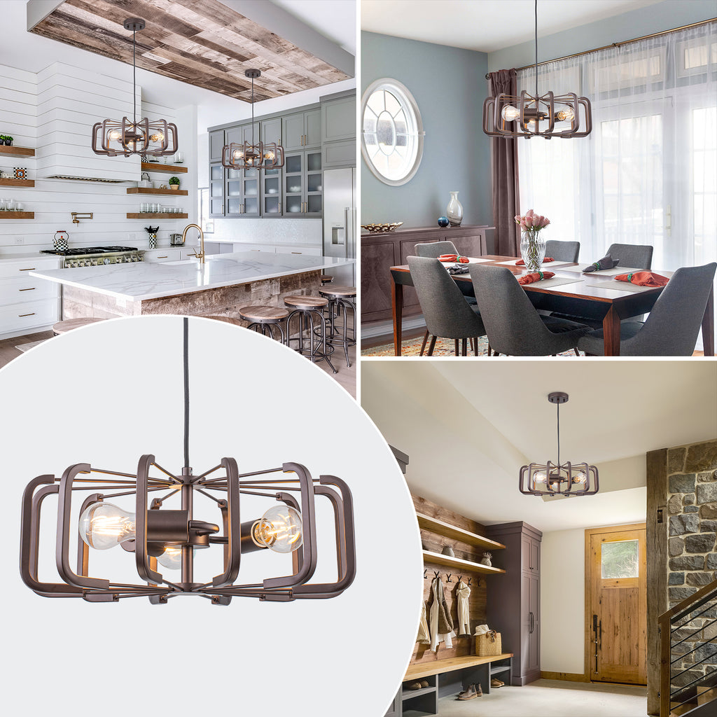 3 Light Oil Rubbed Bronze Geometric Cage Pendant Light Kitchen Island