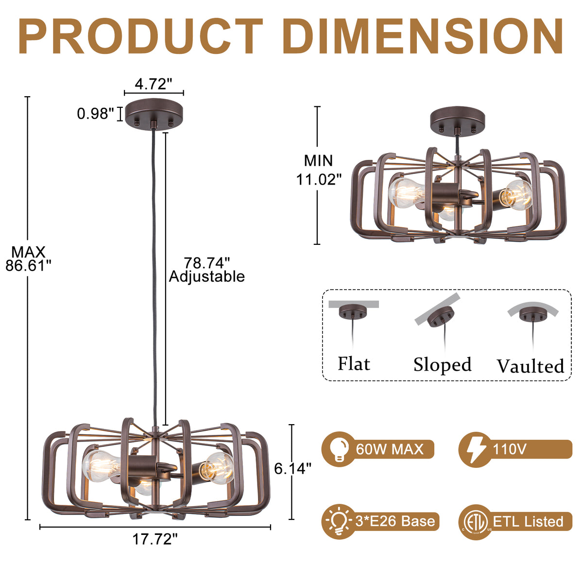 3 Light Oil Rubbed Bronze Geometric Cage Pendant Light Kitchen Island