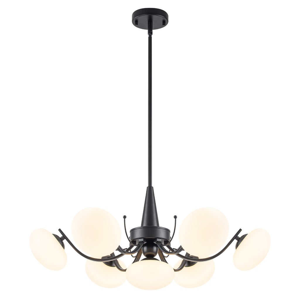 Black 7-Light Chandelier Opal Glass Globes Modern Semi-Flush Pendant - product image 2 | Zenvolit