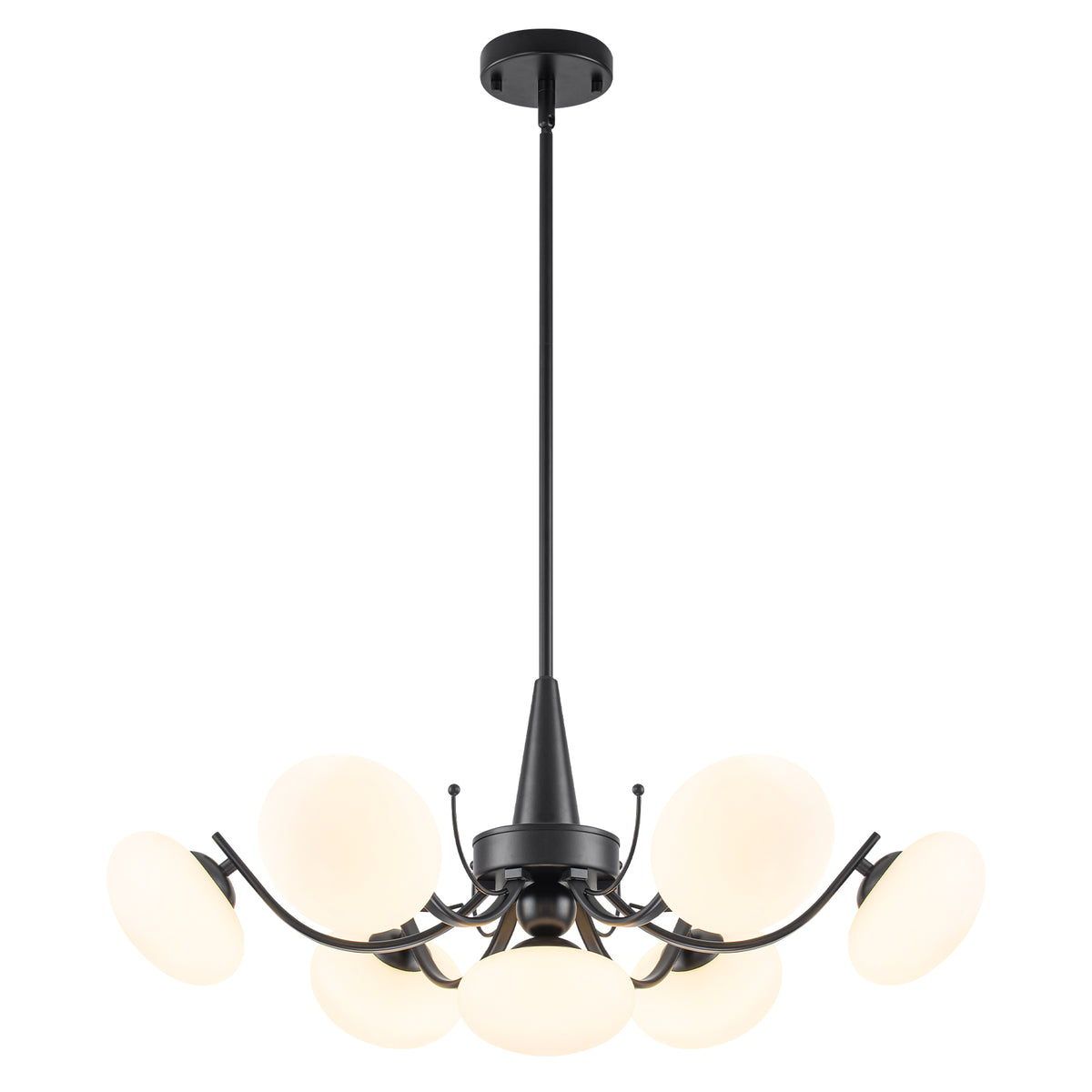Black 7-Light Chandelier Opal Glass Globes Modern Semi-Flush Pendant - product image 2 | Zenvolit