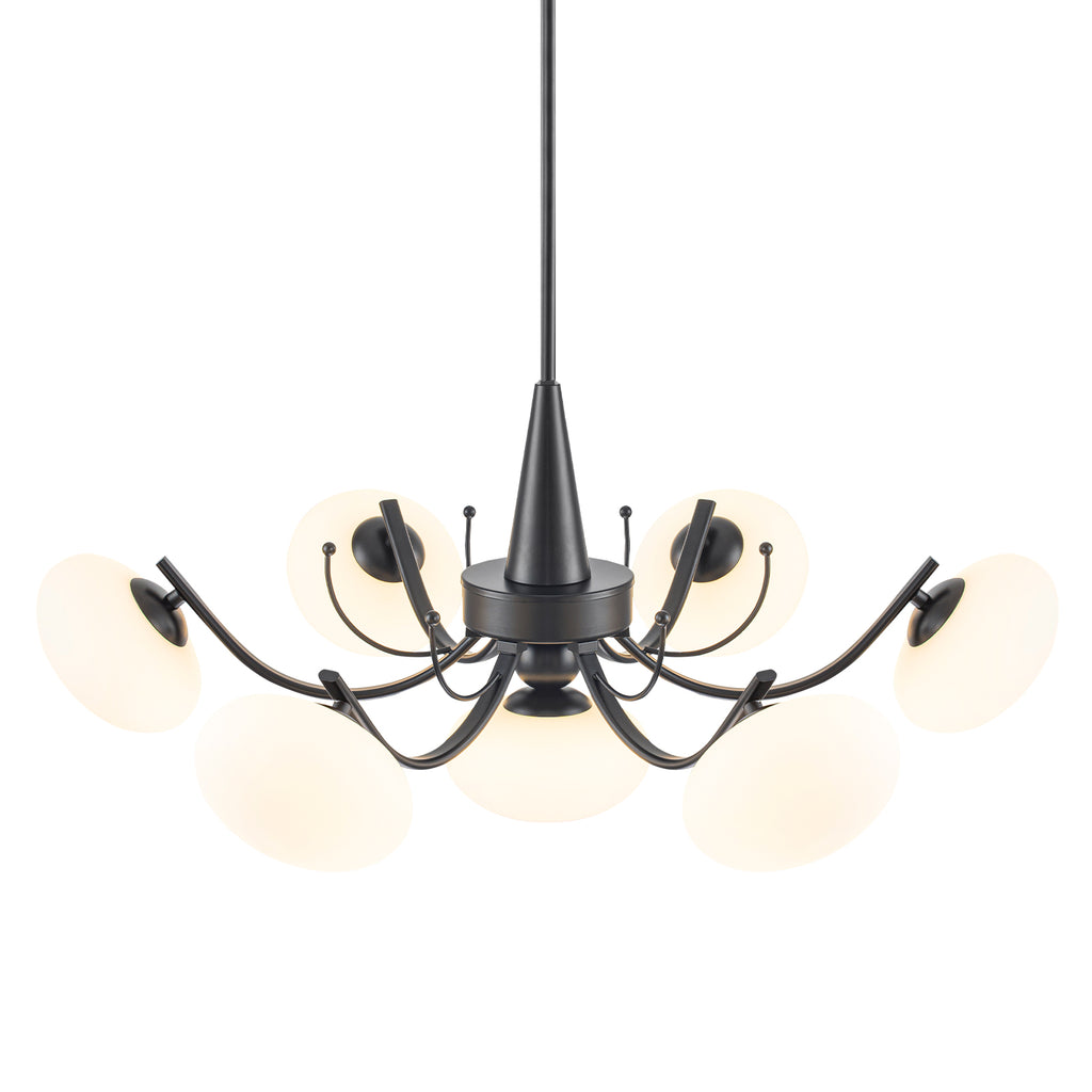 Black 7-Light Chandelier Opal Glass Globes Modern Semi-Flush Pendant - product image 3 | Zenvolit