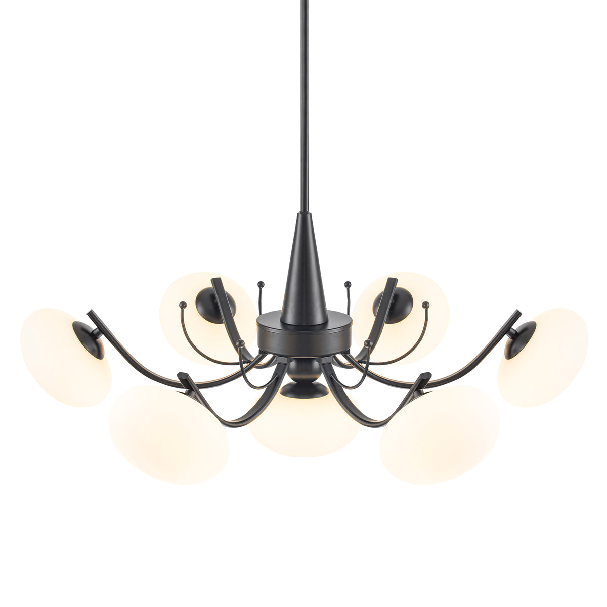 Black 7-Light Chandelier Opal Glass Globes Modern Semi-Flush Pendant - product image 3 | Zenvolit