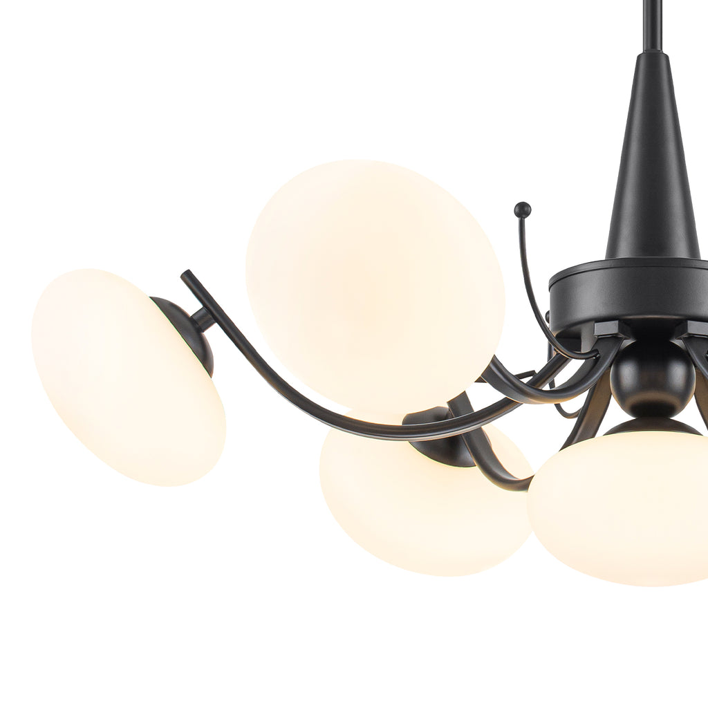 Black 7-Light Chandelier Opal Glass Globes Modern Semi-Flush Pendant - product image 4 | Zenvolit