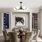 Black 7-Light Chandelier Opal Glass Globes Modern Semi-Flush Pendant - product image 7 | Zenvolit