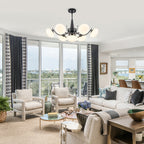 Black 7-Light Chandelier Opal Glass Globes Modern Semi-Flush Pendant - product image 9 | Zenvolit