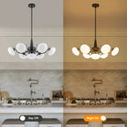 Black 7-Light Chandelier Opal Glass Globes Modern Semi-Flush Pendant - product image 12 | Zenvolit