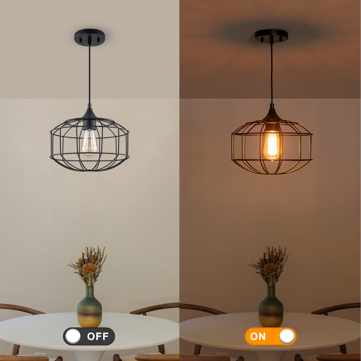 Matte Black Industrial Wire Cage Pendant Light for Kitchen & Dining